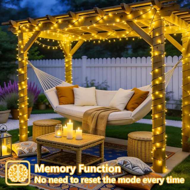 Alt view image 4 of 7 - 2 Pack Warm White Solar String Lights Outdoor Waterproof, Each 33ft 100 LED Solar Christmas Lights, 8 Modes Green Wire Solar Twinkle Tree Lights for Outside