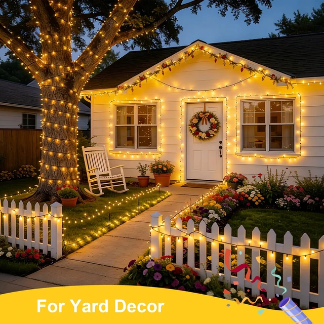Alt view image 7 of 7 - 2 Pack Warm White Solar String Lights Outdoor Waterproof, Each 33ft 100 LED Solar Christmas Lights, 8 Modes Green Wire Solar Twinkle Tree Lights for Outside