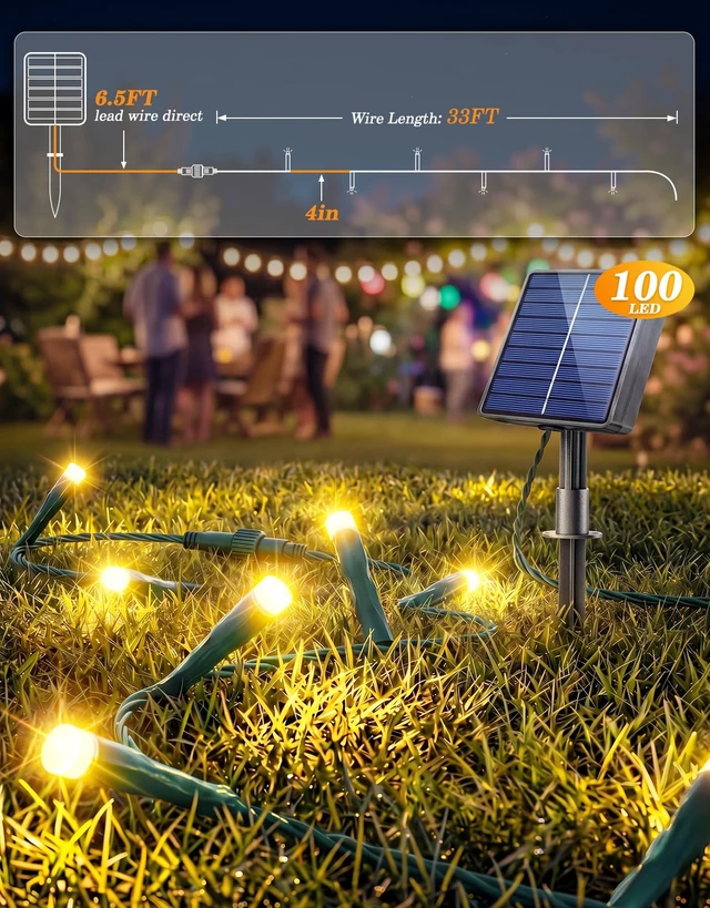 Alt view image 2 of 7 - 2 Pack Solar String Lights Outdoor with Remote, Total 200LED 66FT | Solar Christmas Lights Outside Waterproof, 8 Modes String Light for Xmas Patio Garden Party Yard Tree Decor, Warm White