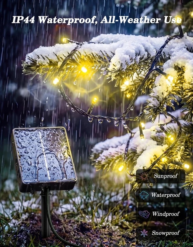 Alt view image 4 of 7 - 2 Pack Solar String Lights Outdoor with Remote, Total 200LED 66FT | Solar Christmas Lights Outside Waterproof, 8 Modes String Light for Xmas Patio Garden Party Yard Tree Decor, Warm White