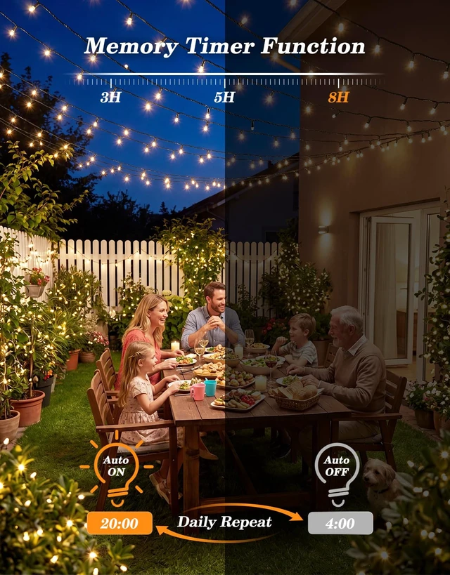 Alt view image 5 of 7 - 2 Pack Solar String Lights Outdoor with Remote, Total 200LED 66FT | Solar Christmas Lights Outside Waterproof, 8 Modes String Light for Xmas Patio Garden Party Yard Tree Decor, Warm White