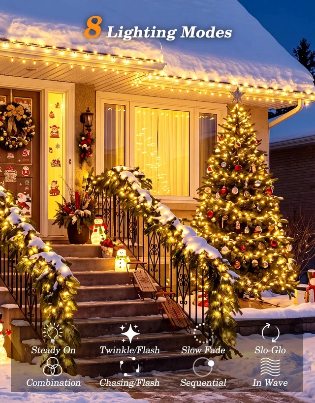 Alt view image 6 of 7 - 2 Pack Solar String Lights Outdoor with Remote, Total 200LED 66FT | Solar Christmas Lights Outside Waterproof, 8 Modes String Light for Xmas Patio Garden Party Yard Tree Decor, Warm White