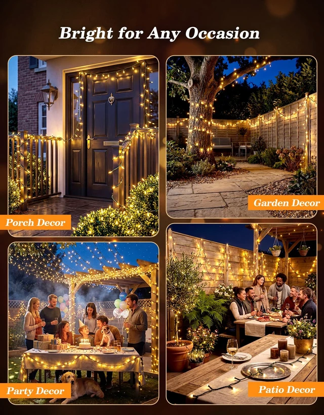 Alt view image 7 of 7 - 2 Pack Solar String Lights Outdoor with Remote, Total 200LED 66FT | Solar Christmas Lights Outside Waterproof, 8 Modes String Light for Xmas Patio Garden Party Yard Tree Decor, Warm White