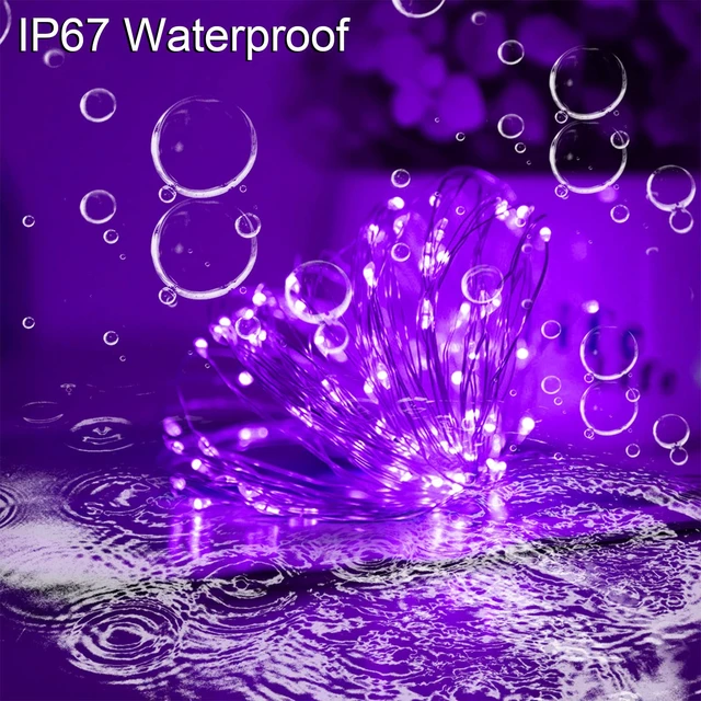 Alt view image 3 of 7 - Solar Halloween Fairy String Lights, Purple 100Led Outdoor Decor | 2 Pack Total 200 LED 66FT IP67 Waterproof 8 Mode Copper Wire Lights, Outside Decorations for Tree, Garden, Patio, Fence, Lawn