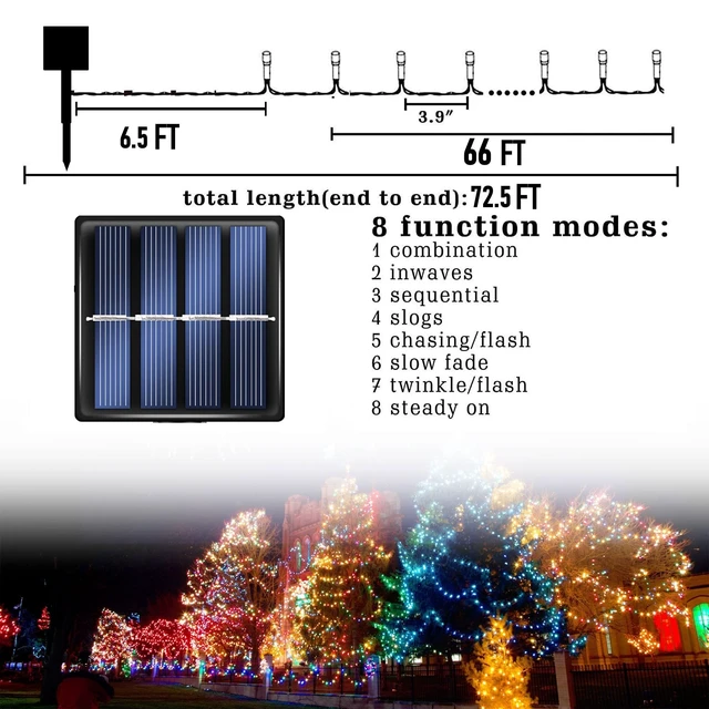 Alt view image 2 of 7 - 2 Pack Total 400LED 132FT White Christmas Solar String Outdoor Lights, Solar Powered with 8 Modes Waterproof Fairy Lights for Bedroom Patio Garden Tree Party Yard Decoration