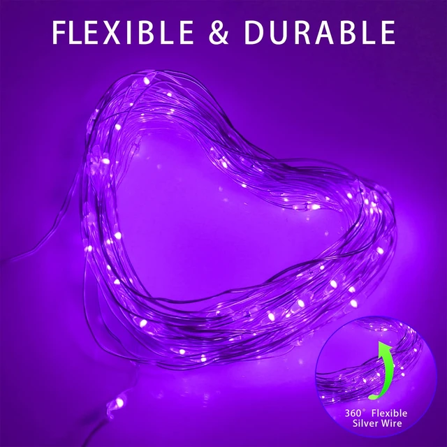 Alt view image 5 of 7 - Solar Halloween Fairy String Lights, Purple 100Led Outdoor Decor | 2 Pack Total 200 LED 66FT IP67 Waterproof 8 Mode Copper Wire Lights, Outside Decorations for Tree, Garden, Patio, Fence, Lawn