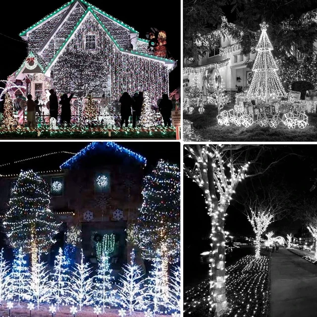 Alt view image 5 of 7 - 2 Pack Total 400LED 132FT White Christmas Solar String Outdoor Lights, Solar Powered with 8 Modes Waterproof Fairy Lights for Bedroom Patio Garden Tree Party Yard Decoration