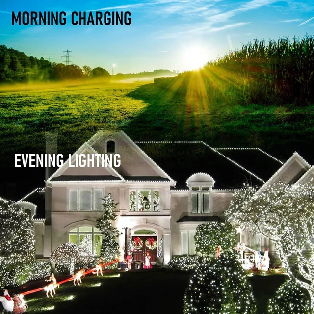 Alt view image 7 of 7 - 2 Pack Total 400LED 132FT White Christmas Solar String Outdoor Lights, Solar Powered with 8 Modes Waterproof Fairy Lights for Bedroom Patio Garden Tree Party Yard Decoration