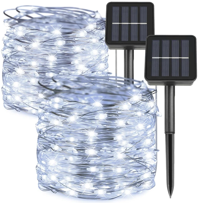 Main image of Solar Fairy Lights Outdoor, 2Pack 200 LED 66FT White Twinkle Solar String Lights, 8 Modes Waterproof for Garden Tree Christmas Decorations