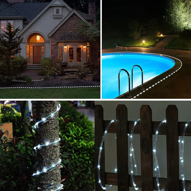 Alt view image 4 of 7 - Solar Rope Light 33FT 100L IP65 Weatherproof Outdoor LED Copper Fairy String Tube Lights for Party Garden Porch Yard Home Wedding Vacation New Year Holiday Decoration Lighting(Cool White)