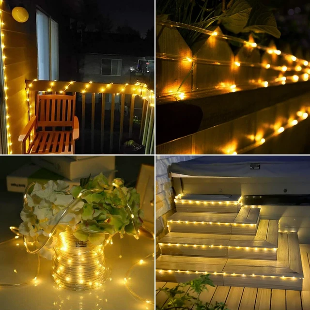 Alt view image 7 of 7 - Solar Rope Lights, 2 Pack Total 66ft 200LED Solar String Lights, 8 Modes | Waterproof Solar Outdoor Light, Flexible Clear Trampoline Light for Garden Yard Patio Deck Porch Pool Tree Decor - Warm White