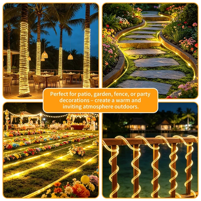 Alt view image 7 of 7 - Solar Rope Lights Outdoor Waterproof 33FT 100LED with Timer, Upgraded Solar Panel with Higher Conversion Rate & Waterproof Ring, Solar String Lights 8 Lighting Modes for Patio Garden Yard Decorations
