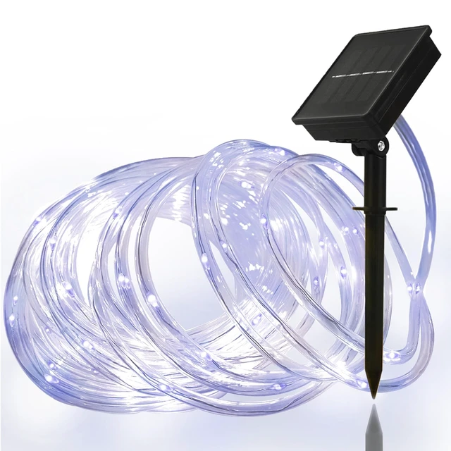 Alt view image 2 of 7 - Solar Rope Light 33FT 100LED IP65 Waterproof Outdoor LED Copper Fairy String Tube Lights for Party Gazebo Garden Patio Stair Balcony Fence Tree Daily Christmas Decoration (Solar-Cold White)