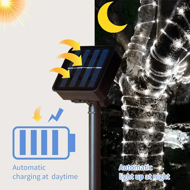 Alt view image 3 of 7 - Solar Rope Light 33FT 100LED IP65 Waterproof Outdoor LED Copper Fairy String Tube Lights for Party Gazebo Garden Patio Stair Balcony Fence Tree Daily Christmas Decoration (Solar-Cold White)