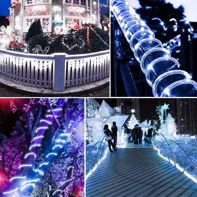 Alt view image 5 of 7 - Solar Rope Light 33FT 100LED IP65 Waterproof Outdoor LED Copper Fairy String Tube Lights for Party Gazebo Garden Patio Stair Balcony Fence Tree Daily Christmas Decoration (Solar-Cold White)