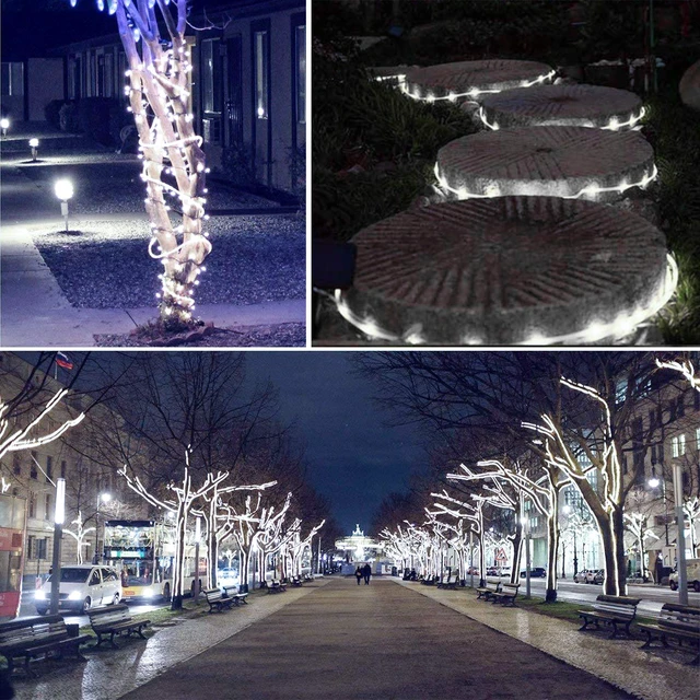 Alt view image 6 of 7 - Solar Rope Light 33FT 100LED IP65 Waterproof Outdoor LED Copper Fairy String Tube Lights for Party Gazebo Garden Patio Stair Balcony Fence Tree Daily Christmas Decoration (Solar-Cold White)