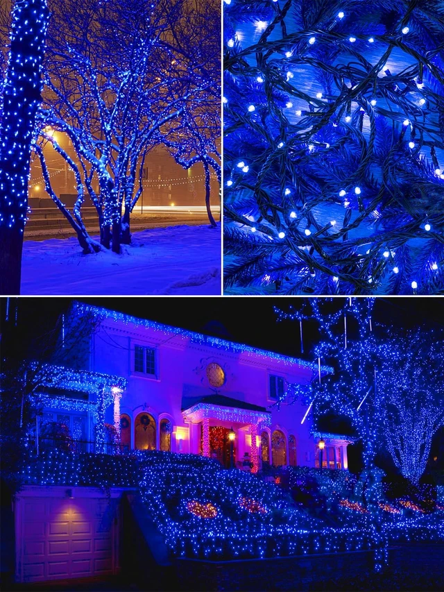 Alt view image 3 of 7 - Solar String Lights Outdoor 2 Pack 200 LED 66FT Christmas Lights Blue | 8 Lighting Modes, Memory Function, Auto On/Off, IP65 Waterproof Twinkle Lights for Outside Patio Yard Xmas Tree Decorations