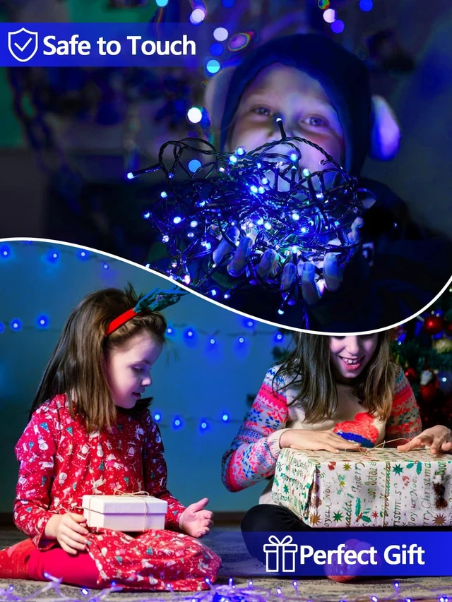 Alt view image 6 of 7 - Solar String Lights Outdoor 2 Pack 200 LED 66FT Christmas Lights Blue | 8 Lighting Modes, Memory Function, Auto On/Off, IP65 Waterproof Twinkle Lights for Outside Patio Yard Xmas Tree Decorations