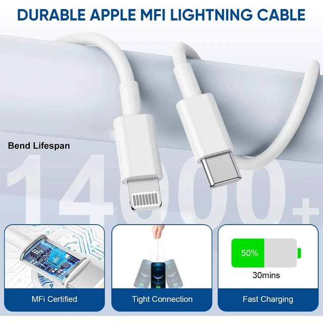 Alt view image 6 of 7 - 3 Pack Fast Charger iPhone,Apple MFi Certified6FT iPhone Charger Fast Charging USB C Block Wall Adapter 6 Foot Type C to Lightning Cable for iPhone 14 Pro Max/14 Plus/13 Pro/12/12Pro/11/XS/X,AirPods