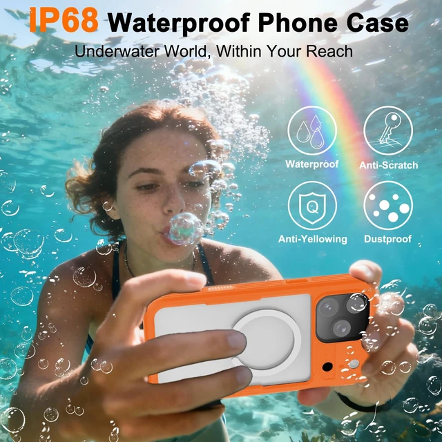 Alt view image 3 of 7 - for iPhone 18/17 Pro Max Case, IP68 Waterproof Protective Cover | Built-in Screen & Camera Protector, MagSafe Compatible Shockproof Military Armor for Swimming & Outdoor (Orange)