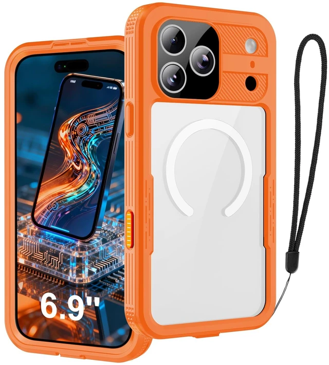 Main image of for iPhone 18/17 Pro Max Case, IP68 Waterproof Protective Cover | Built-in Screen & Camera Protector, MagSafe Compatible Shockproof Military Armor for Swimming & Outdoor (Orange)