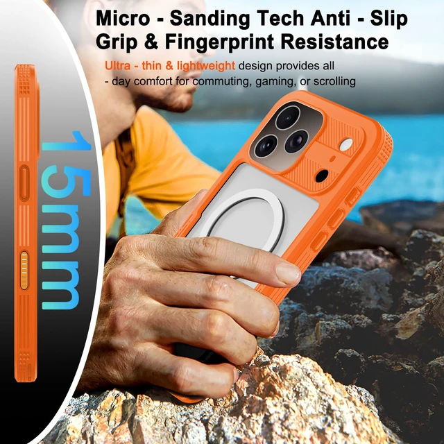 Alt view image 5 of 7 - for iPhone 18/17 Pro Max Case, IP68 Waterproof Protective Cover | Built-in Screen & Camera Protector, MagSafe Compatible Shockproof Military Armor for Swimming & Outdoor (Orange)