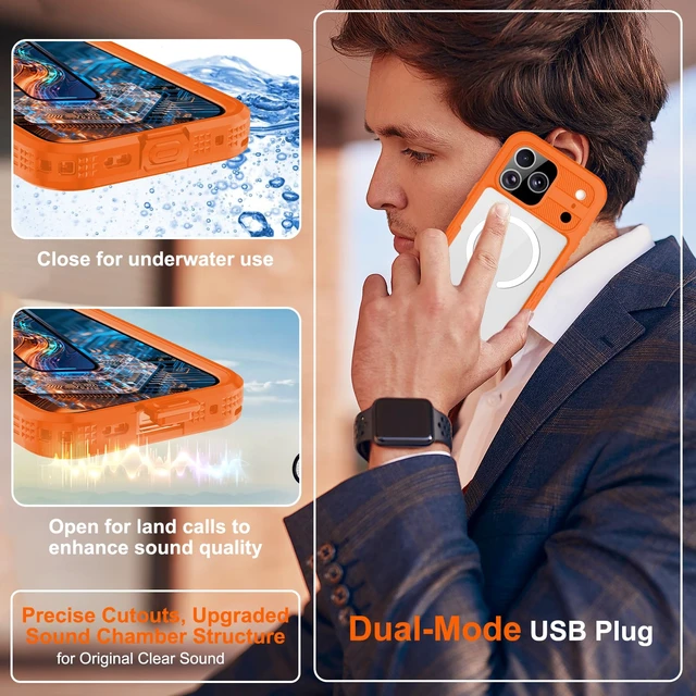 Alt view image 7 of 7 - for iPhone 18/17 Pro Max Case, IP68 Waterproof Protective Cover | Built-in Screen & Camera Protector, MagSafe Compatible Shockproof Military Armor for Swimming & Outdoor (Orange)