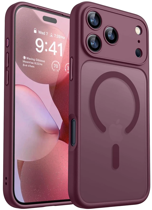 Main image of Magnetic Shockproof for iPhone 18 Pro Case, Burgundy Red | Full Camera Protection, Compatible with MagSafe, Translucent Matte, Military-Grade Protection, Scratch Resistant, Slim Fit