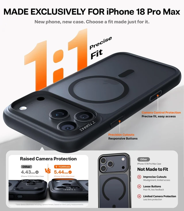 Alt view image 4 of 7 - Stronger Magnetic & Shockproof for iPhone 18 Pro Max Case Slim Black | Fit for MagSafe, Military Grade Drop Protection, Camera Control, DIY Buttons, Comfortable Secure Grip, Translucent Matte