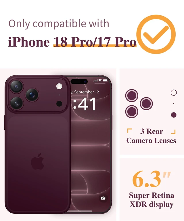 Alt view image 2 of 7 - for iPhone 18 Pro Case/17 Pro Case Floral Clear Slim Women | Non-Yellowing, Screen Protector+Full Camera Protection, Shockproof Protective Case for 18/17 Pro, Cherry Blossoms/Purple