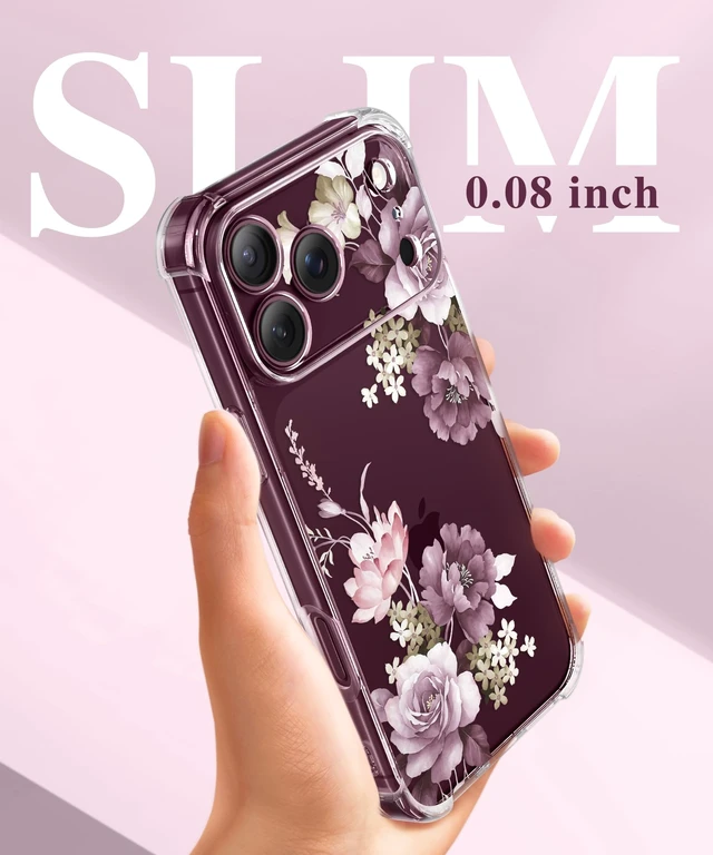 Alt view image 7 of 7 - for iPhone 18 Pro Case/17 Pro Case Floral Clear Slim Women | Non-Yellowing, Screen Protector+Full Camera Protection, Shockproof Protective Case for 18/17 Pro, Cherry Blossoms/Purple