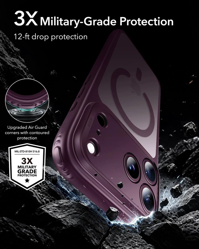 Alt view image 3 of 6 - Classic Hybrid for iPhone 18 Pro/17 Pro Case, Frosted Burgundy | Long-Lasting Anti-Yellowing, Ultra-Thin, Compatible with MagSafe, 3X Military-Grade Protection, Camera Control