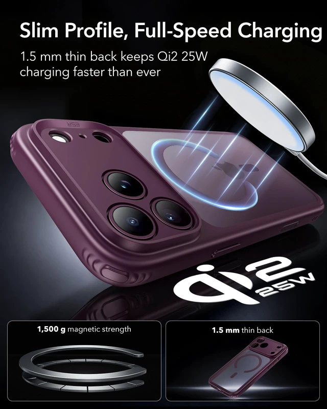 Alt view image 5 of 6 - Classic Hybrid for iPhone 18 Pro/17 Pro Case, Frosted Burgundy | Long-Lasting Anti-Yellowing, Ultra-Thin, Compatible with MagSafe, 3X Military-Grade Protection, Camera Control