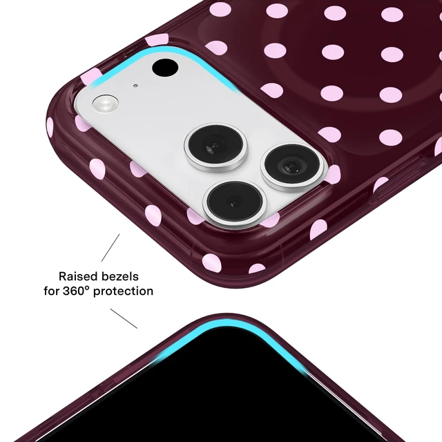 Alt view image 3 of 7 - for iPhone 18 Pro Max Case | Cherry Cola Polka Dot | Compatible with MagSafe | 16ft Drop Tested | Scratch Resistant | Cute Girly Protective Cover for Women | Burgundy, Pink