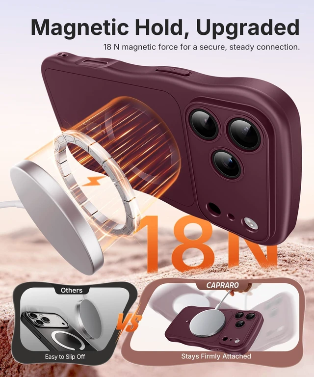 Alt view image 4 of 7 - Magnetic for iPhone 18 Pro Case/iPhone 17 Pro Case Wave | Full Camera Protection, Compatible with MagSafe, Military-Grade Drop Protection, Cute Wave Frame, Burgundy