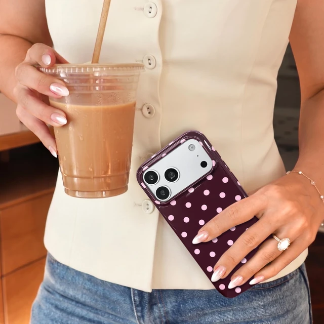 Alt view image 7 of 7 - for iPhone 18 Pro Max Case | Cherry Cola Polka Dot | Compatible with MagSafe | 16ft Drop Tested | Scratch Resistant | Cute Girly Protective Cover for Women | Burgundy, Pink