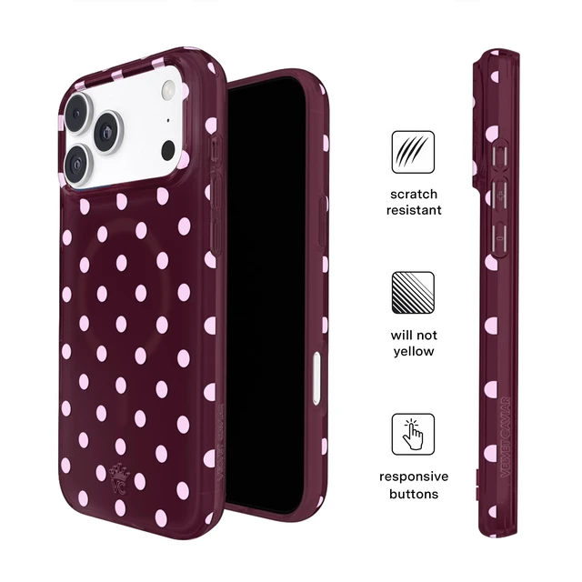 Alt view image 6 of 7 - for iPhone 18 Pro Max Case | Cherry Cola Polka Dot | Compatible with MagSafe | 16ft Drop Tested | Scratch Resistant | Cute Girly Protective Cover for Women | Burgundy, Pink