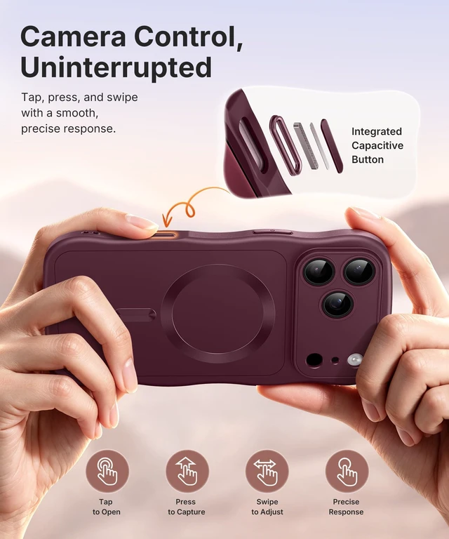 Alt view image 5 of 7 - Magnetic for iPhone 18 Pro Case/iPhone 17 Pro Case Wave | Full Camera Protection, Compatible with MagSafe, Military-Grade Drop Protection, Cute Wave Frame, Burgundy