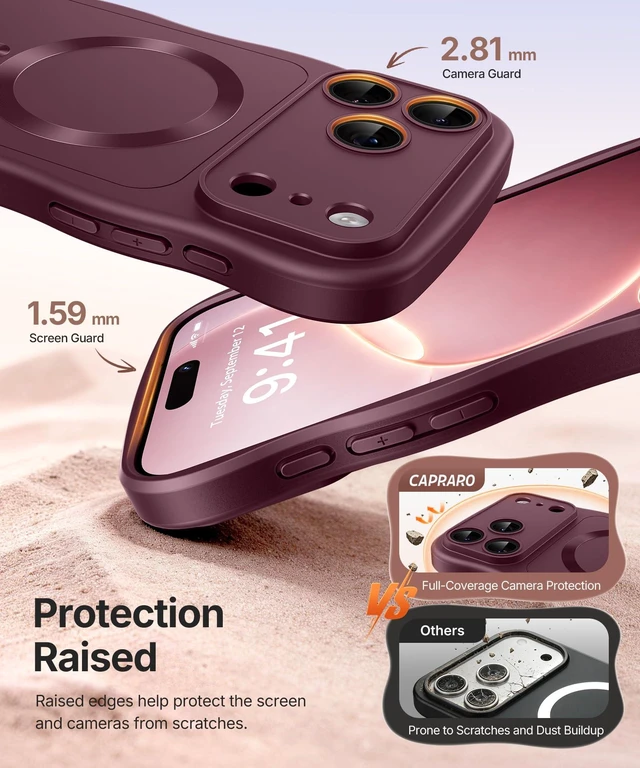 Alt view image 7 of 7 - Magnetic for iPhone 18 Pro Case/iPhone 17 Pro Case Wave | Full Camera Protection, Compatible with MagSafe, Military-Grade Drop Protection, Cute Wave Frame, Burgundy