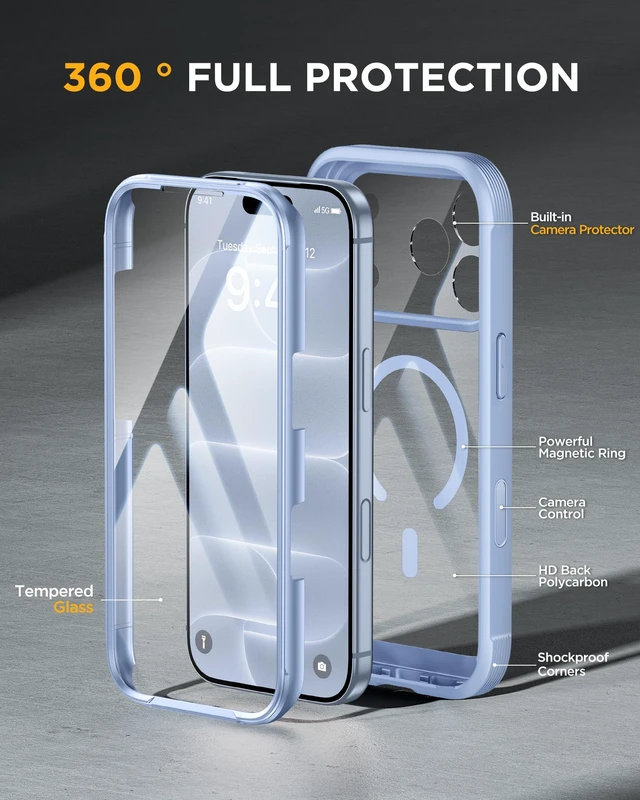 Alt view image 4 of 7 - Magnetic for iPhone 18 Pro Case 6.3",Full Body Protection, Glacier | Built-in Glass Screen & Full Camera Protector,Compatible with MagSafe,Military Drop Protection Phone Case with Camera Control