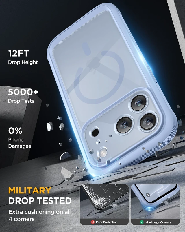 Alt view image 6 of 7 - Magnetic for iPhone 18 Pro Case 6.3",Full Body Protection, Glacier | Built-in Glass Screen & Full Camera Protector,Compatible with MagSafe,Military Drop Protection Phone Case with Camera Control