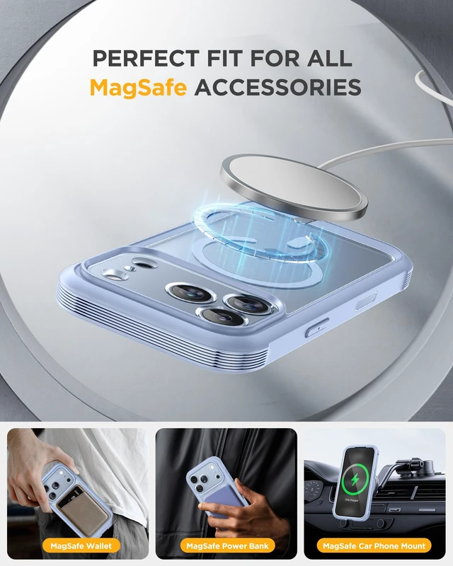 Alt view image 7 of 7 - Magnetic for iPhone 18 Pro Case 6.3",Full Body Protection, Glacier | Built-in Glass Screen & Full Camera Protector,Compatible with MagSafe,Military Drop Protection Phone Case with Camera Control