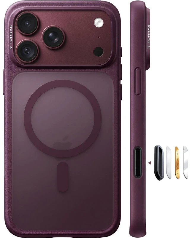 Main image of Stronger Magnetic Shockproof for iPhone 18 Pro Case, Purple | Fit for MagSafe, Military Grade Protection, Camera Control, DIY Button, Premium Feel, Translucent Slim Case, Burgundy