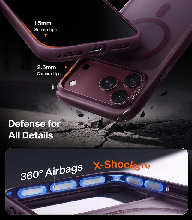 Alt view image 5 of 7 - Stronger Magnetic Shockproof for iPhone 18 Pro Case, Purple | Fit for MagSafe, Military Grade Protection, Camera Control, DIY Button, Premium Feel, Translucent Slim Case, Burgundy