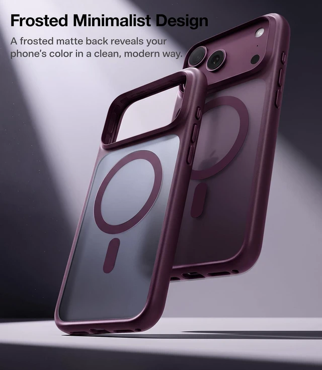 Alt view image 6 of 7 - Stronger Magnetic Shockproof for iPhone 18 Pro Case, Purple | Fit for MagSafe, Military Grade Protection, Camera Control, DIY Button, Premium Feel, Translucent Slim Case, Burgundy