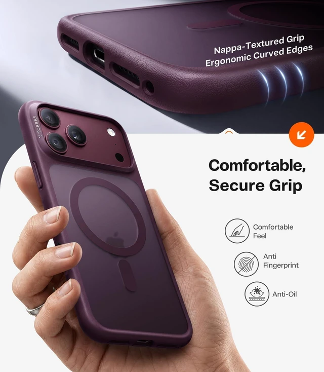 Alt view image 7 of 7 - Stronger Magnetic Shockproof for iPhone 18 Pro Case, Purple | Fit for MagSafe, Military Grade Protection, Camera Control, DIY Button, Premium Feel, Translucent Slim Case, Burgundy