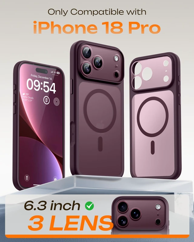 Alt view image 2 of 7 - for iPhone 18 Pro Case Burgundy, Compatible with MagSafe | Built-in Magnets, Camera Control Cover, Full Camera & Military-Grade Protection Anti-Slip Slim Translucent Matte Phone Case