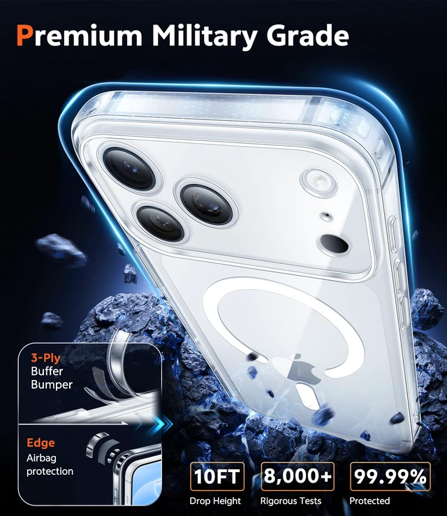 Alt view image 5 of 7 - for iPhone 18 Pro Case/17 Pro Case Clear with Screen Protector | Anti Yellowing, Compatible with Magsafe, Magnetic, Rugged Shockproof Protective, Transparent Cell Phone Cover