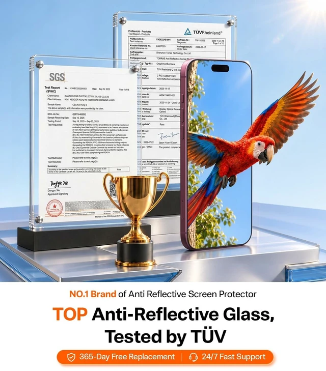 Alt view image 2 of 7 - SunView AR Ultra for iPhone 18 Pro/17 Pro Screen Protector | Anti Glare, Anti-Reflective, Easy Install, 12FT Military Protection, Bubble-free, Full Coverage, 9H+ Tempered Glass, 1-pack.