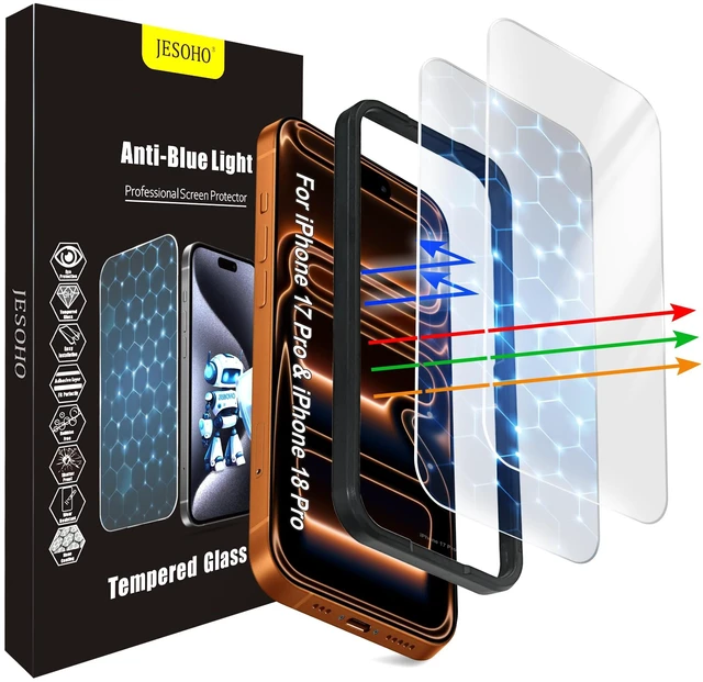 Main image of Screen Protector for iPhone 18 Pro & iPhone 17 Pro,6.3 inch,2 Pack | Blue Light Blocking Tempered Glass, Eye Protection, Case Friendly, No Bubble,Easy Installation Kit